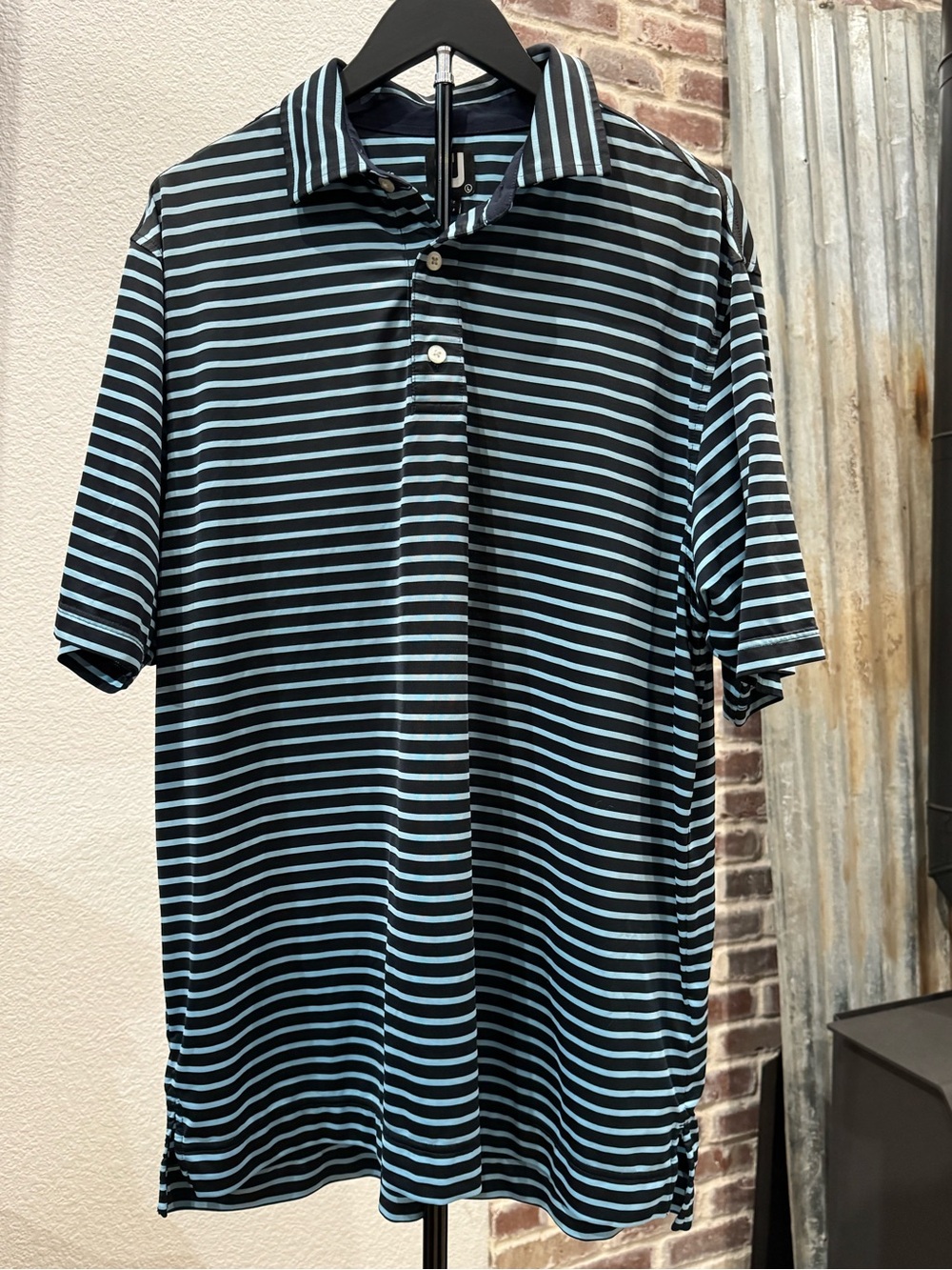 FootJoy FJ Navy & Light Blue Striped Mens Polo Golf Shirt Size Large L